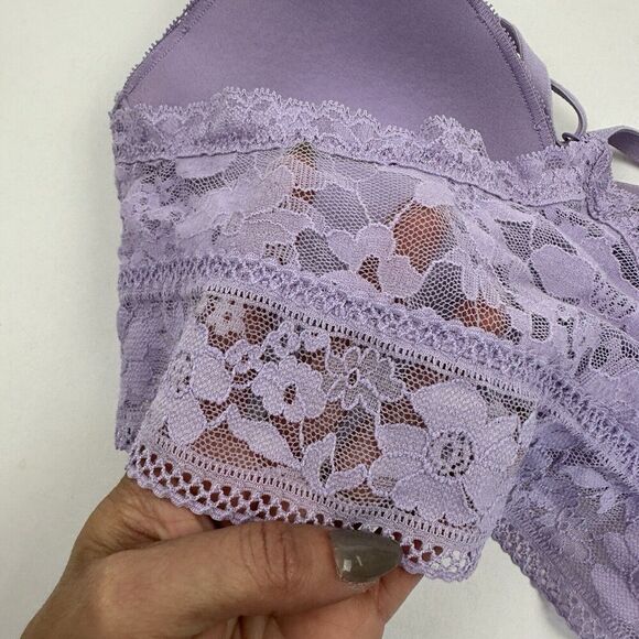 Victorias Secret Bra Purple Push-Up Bralette Lace Racerback Longline Size S - Picture 6 of 7